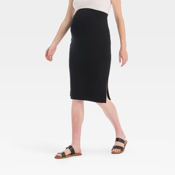 NWT Isabel Maternity Black Crossover Panel Midi Skirt Size 6 - Picture 1 of 6
